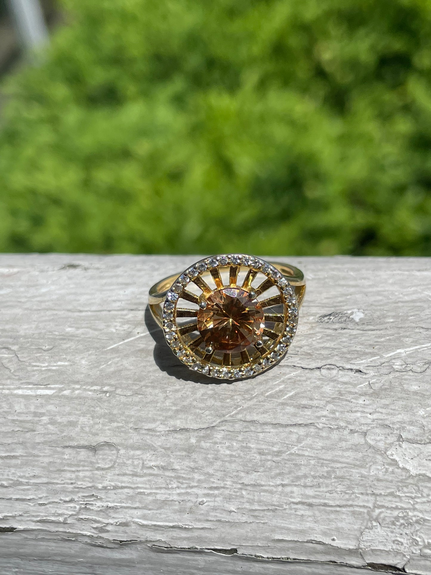 925 Sterling Silver Vermeil Sunshine Radiance Honey Citrine & Cz Ring