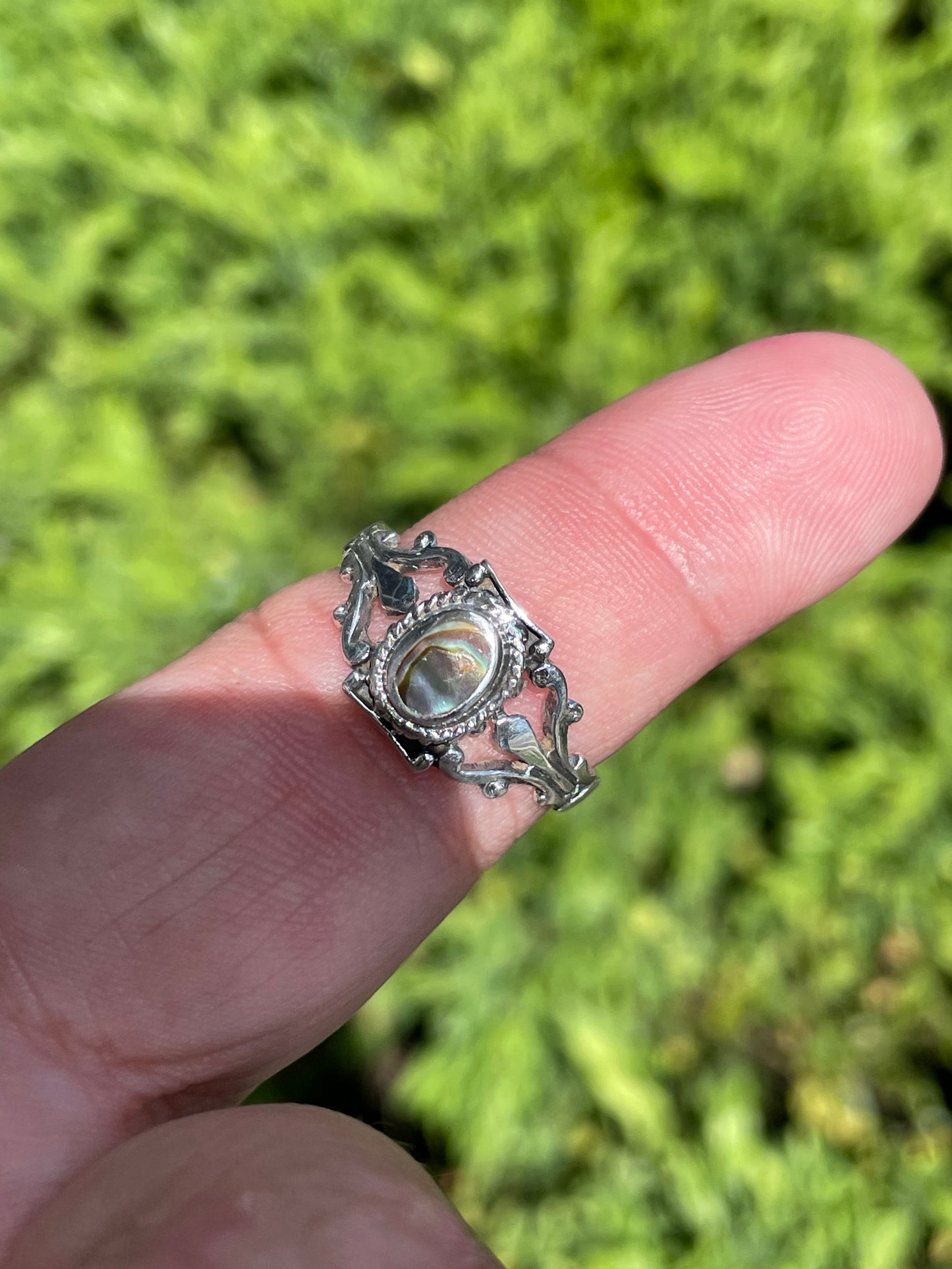 925 Sterling Silver Abalone Filigree Ring