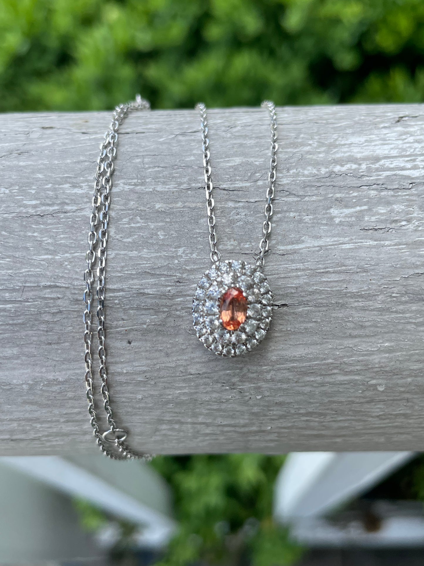 925 Sterling Silver Double Halo Petite Oval Citrine Necklace