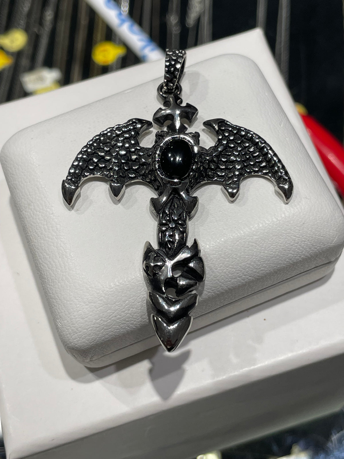 Stainless Steel Bat Cross Pendant