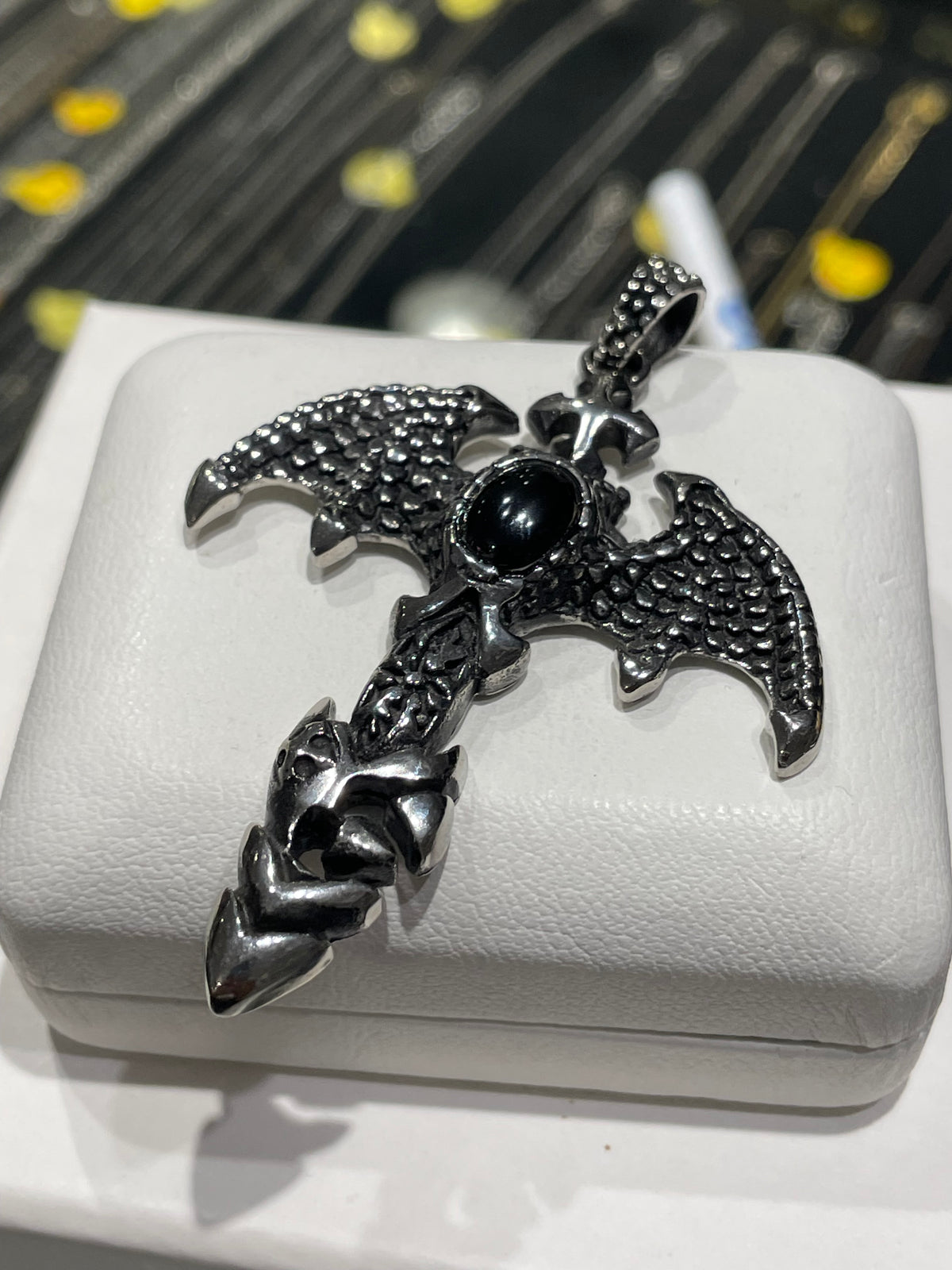 Stainless Steel Bat Cross Pendant