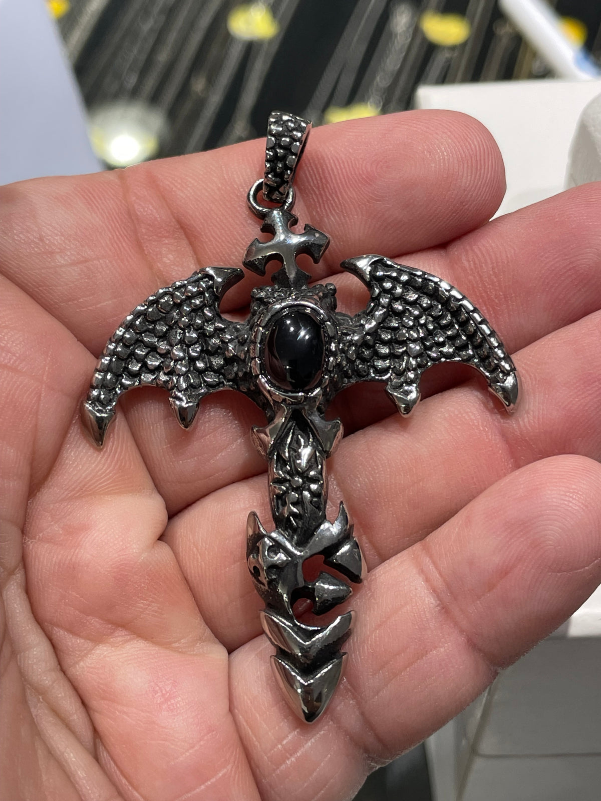 Stainless Steel Bat Cross Pendant