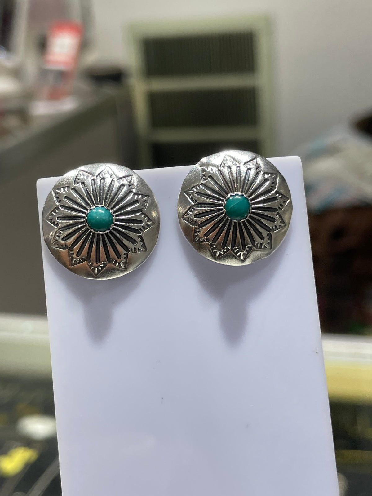 Designer Sheryl Nelson SN Navajo Turquoise Shield Earrings