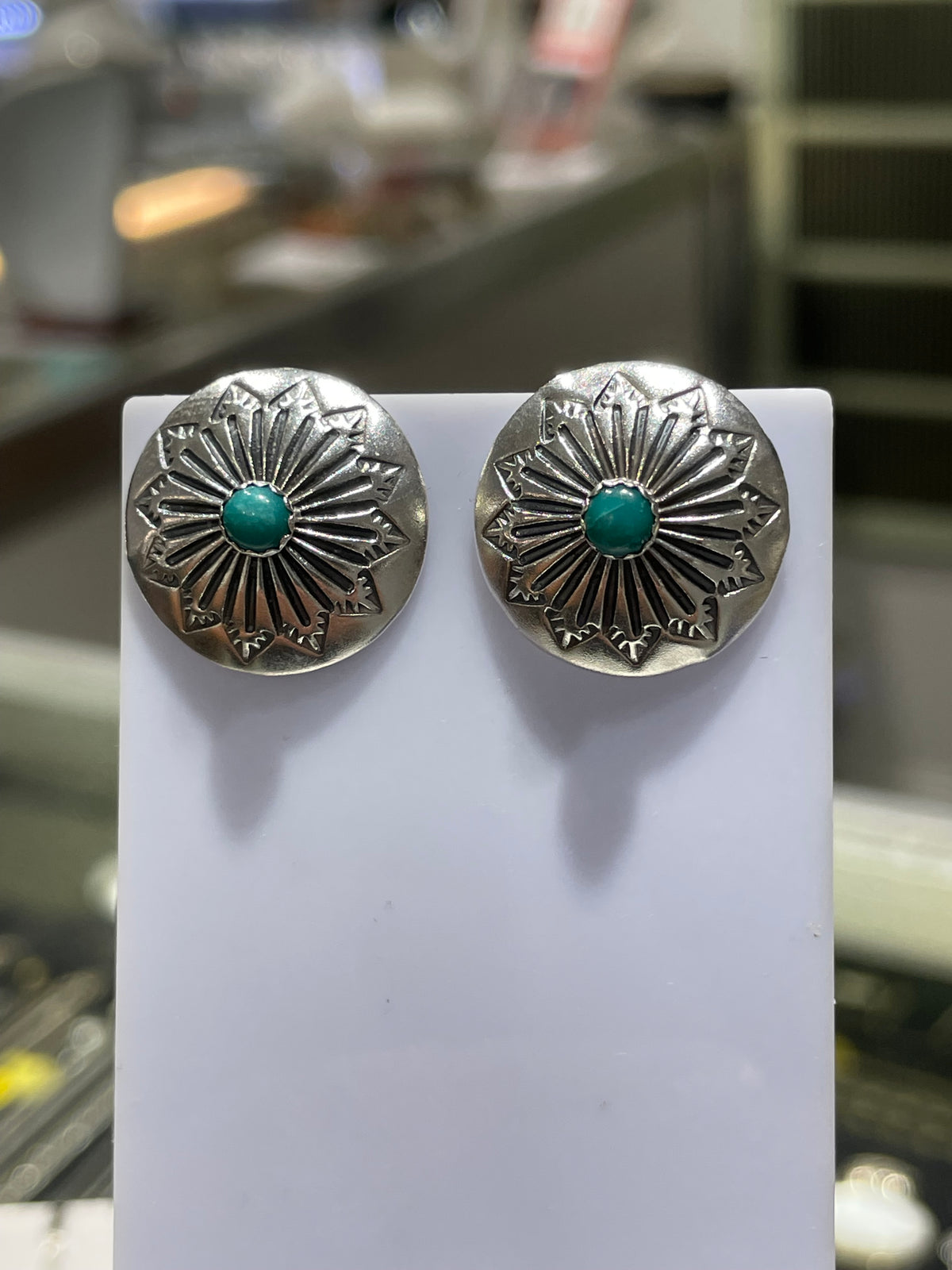 Designer Sheryl Nelson SN Navajo Turquoise Shield Earrings