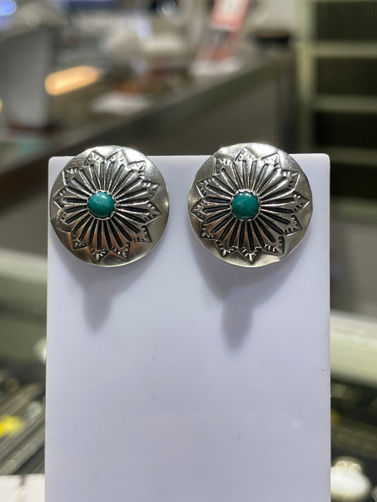 Designer Sheryl Nelson SN Navajo Turquoise Shield Earrings