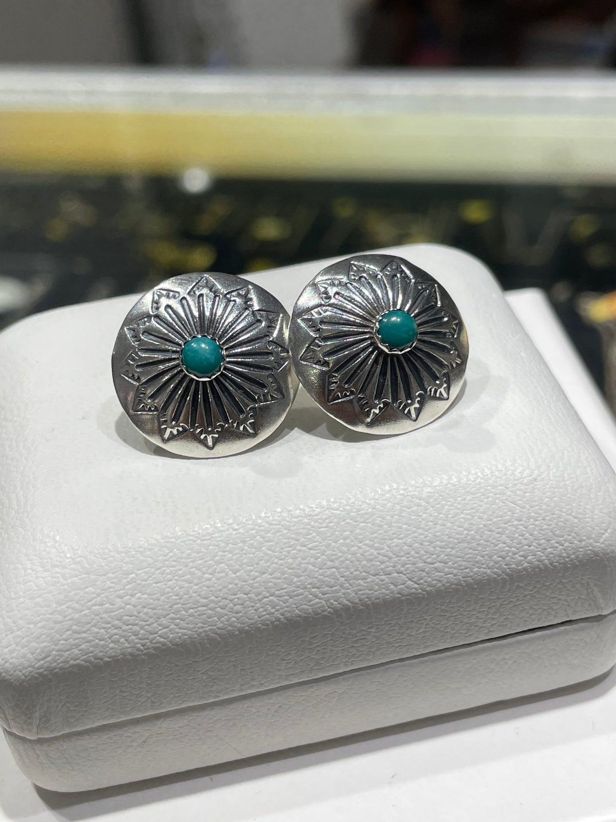 Designer Sheryl Nelson SN Navajo Turquoise Shield Earrings