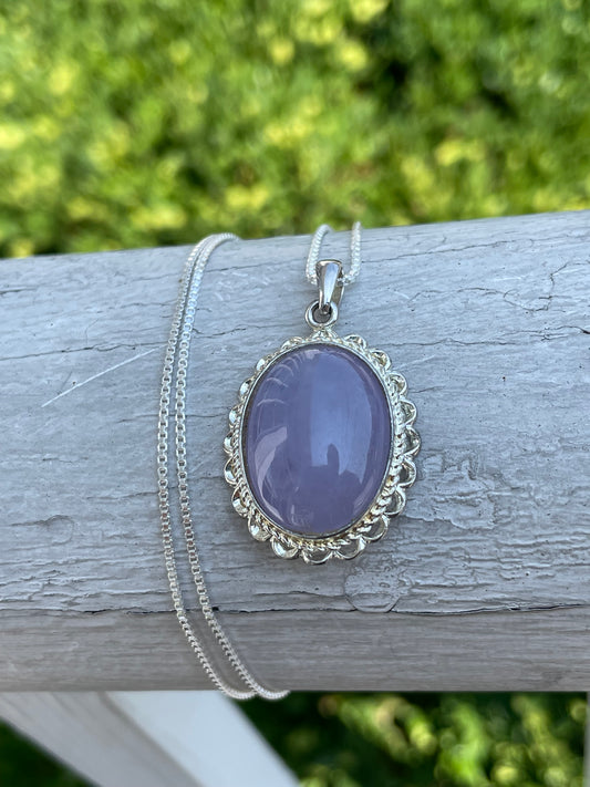 925 Sterling Silver Lavender Jade Necklace