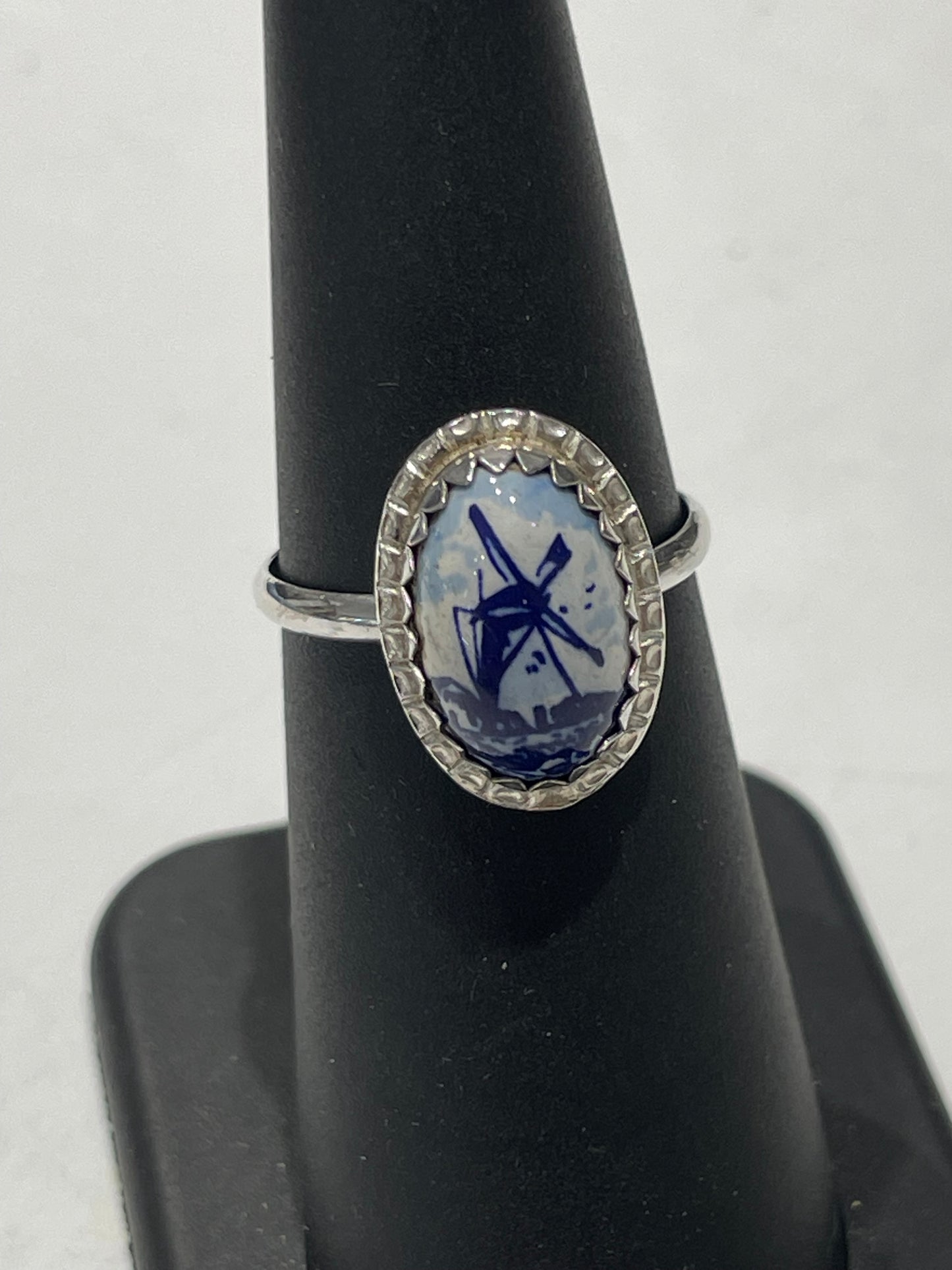 925 Sterling Silver Norway Windmill Agate Ring