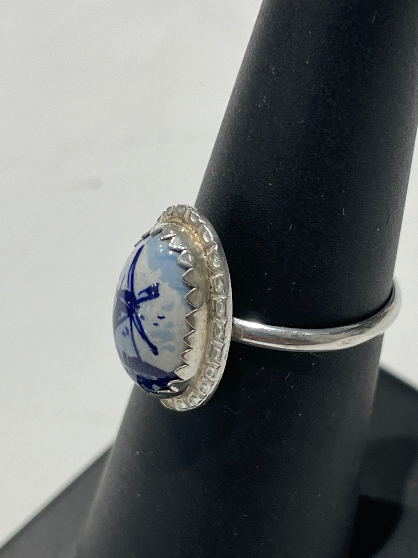 925 Sterling Silver Norway Windmill Agate Ring