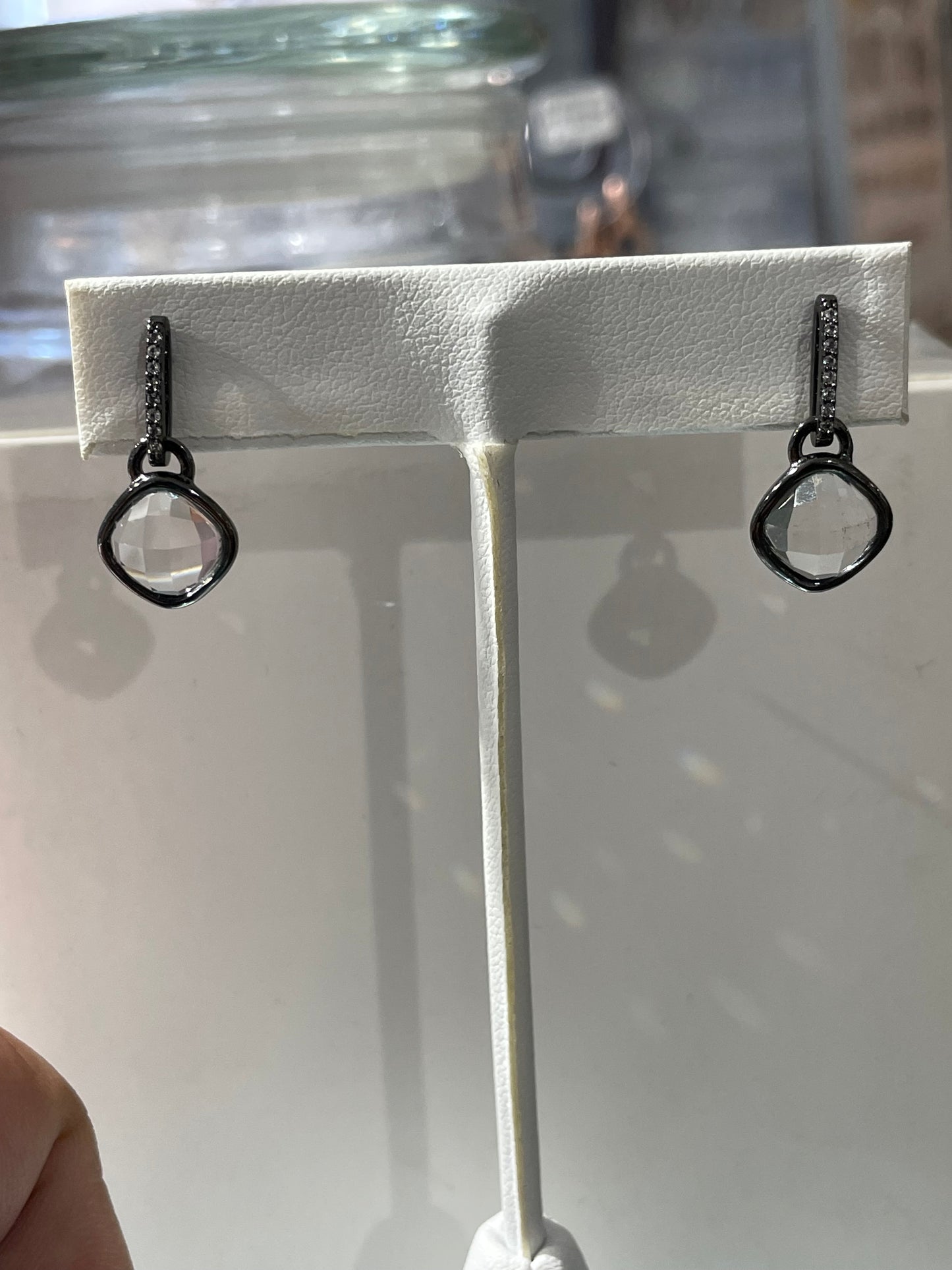 925 Full Oxidized Sterling Silver White Topaz Drop Earrings