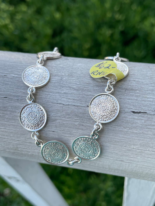 925 Sterling Silver Mayan Coin Bracelet