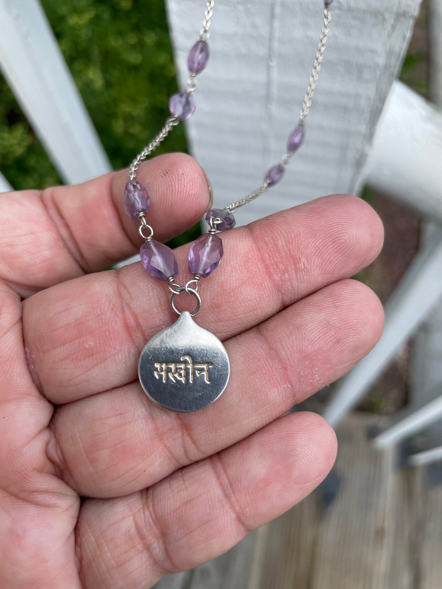 925 Sterling Silver Rare Friends Sanskrit Amethyst Necklace