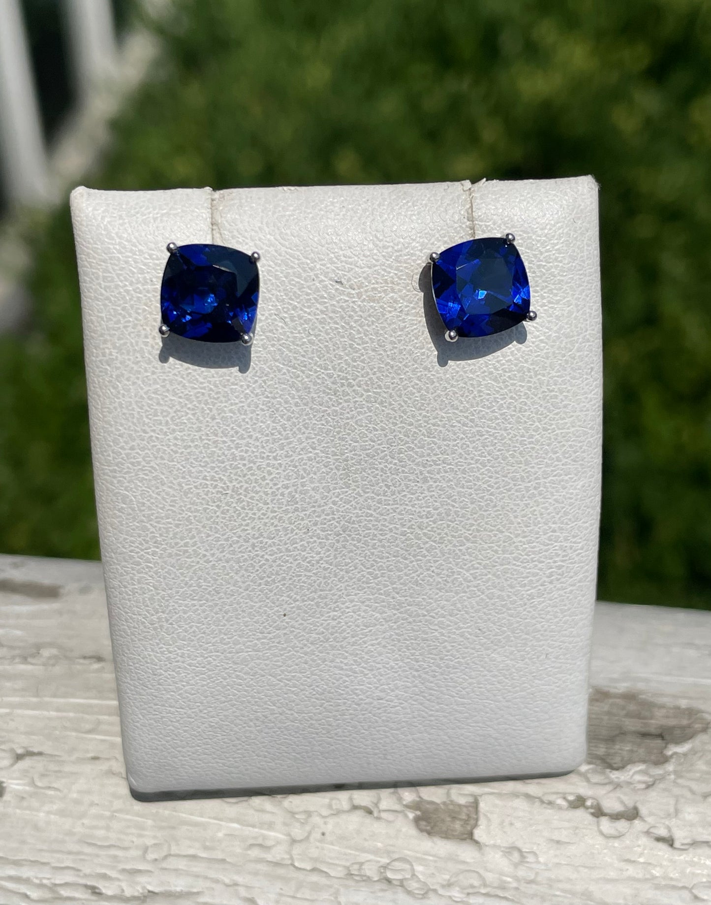 925 Sterling Silver 1.50ct Simulated Sapphire Cushion Cut Earring Studs