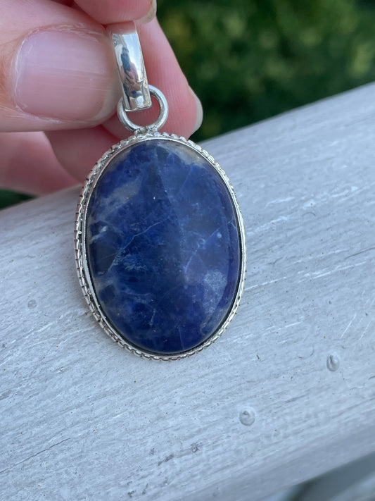 925 Sterling Silver Large Sodalite Charm Pendant