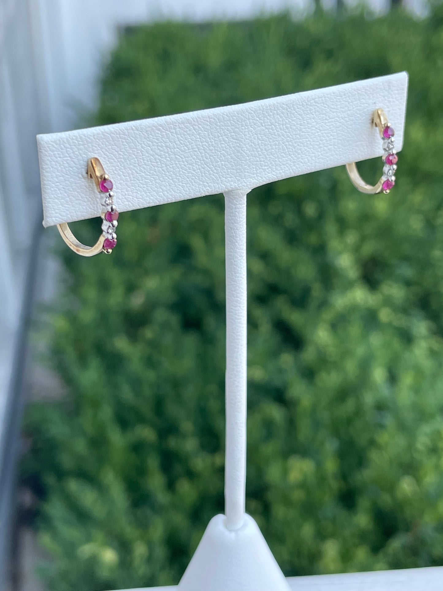 10k Gold Ruby & Diamond Hoop Earrings