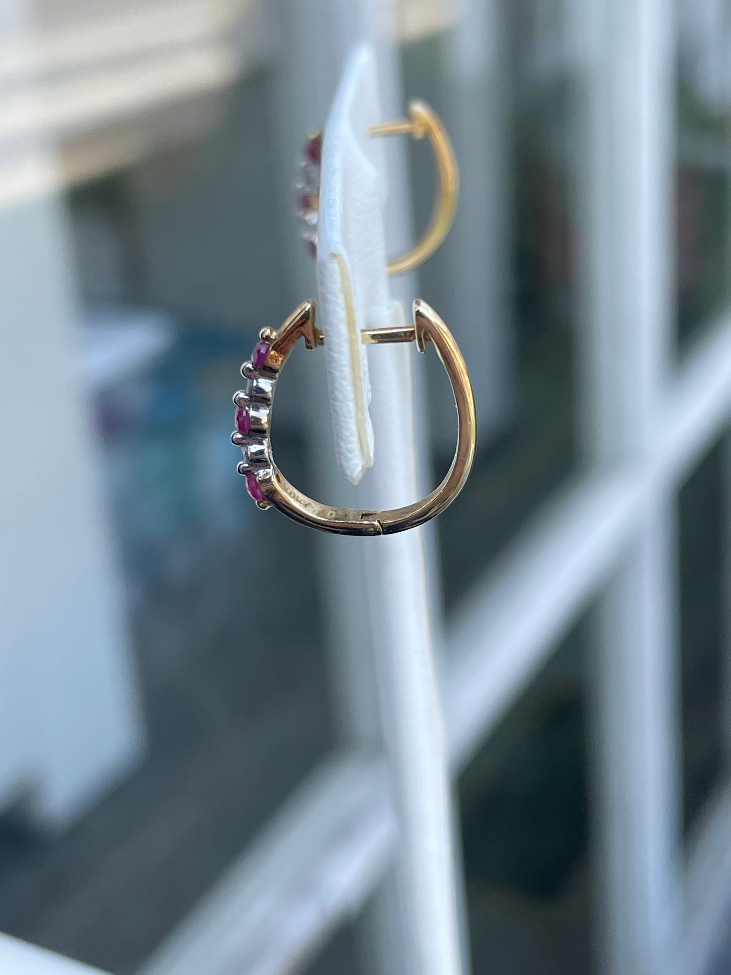 10k Gold Ruby & Diamond Hoop Earrings