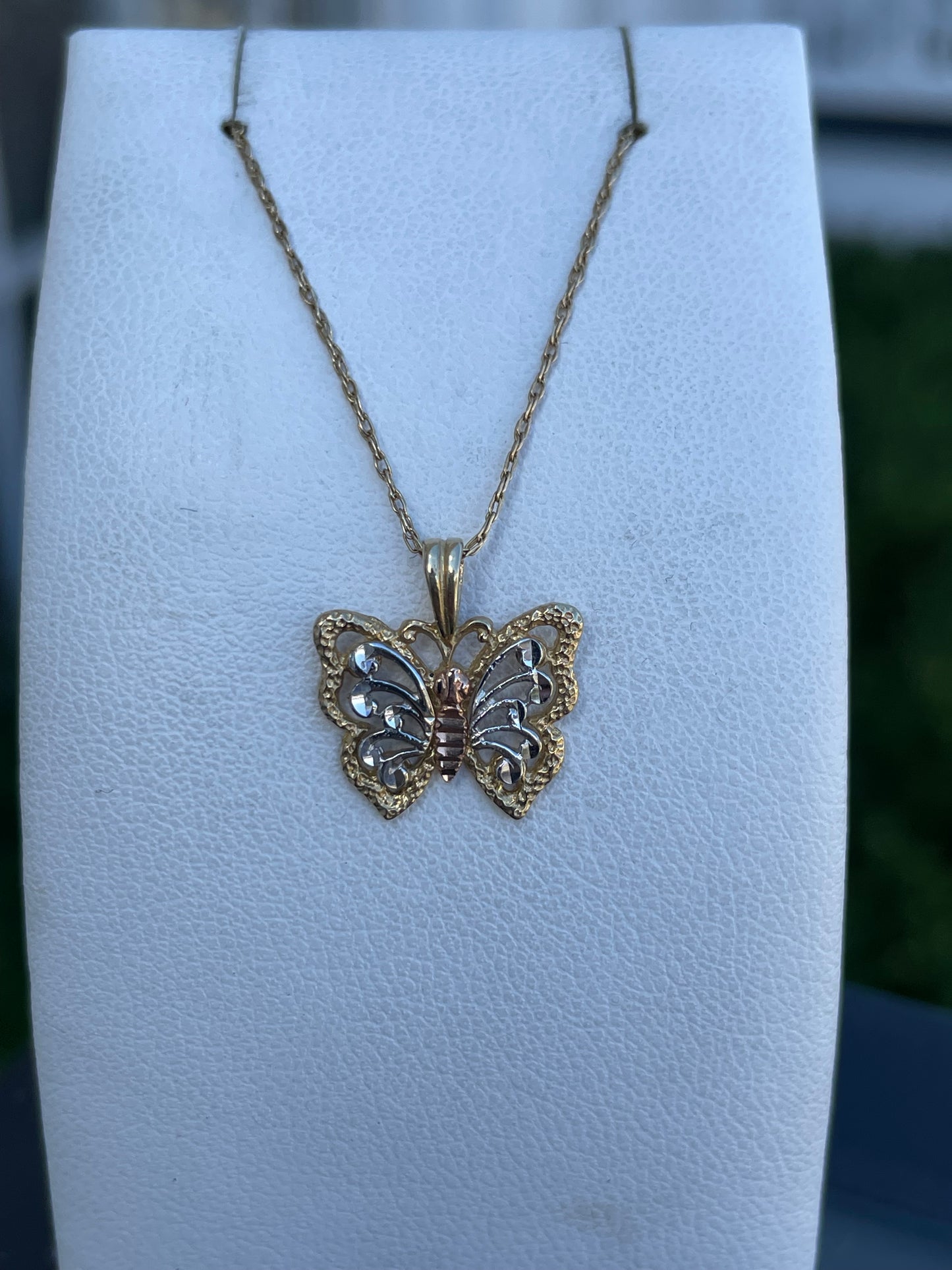 14k Gold Tri-color Butterfly Necklace