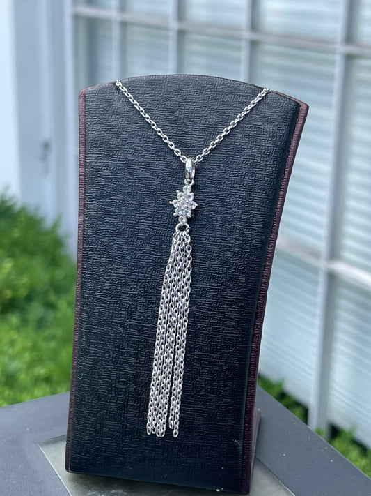 925 Sterling Silver "Star Spangled" Chain Link Multi-Stranded Cz Necklace