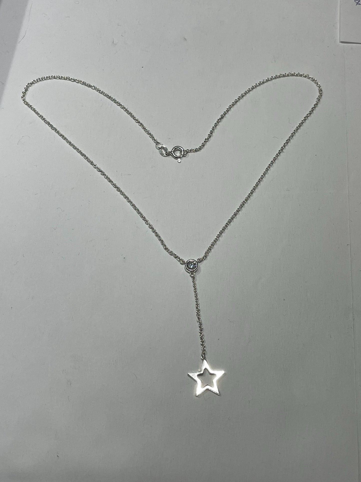 925 Sterling Silver "Shooting Star" Bezel Set Cz Necklace