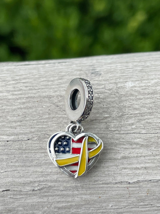 Pandora "Support Our Troops" USA flag Yellow Ribbon Charm