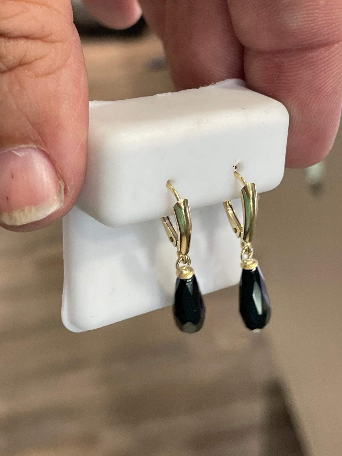 14k Gold Crystal Onyx Teardrop Dangle Earrings