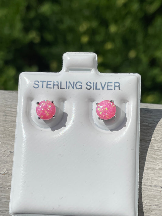 925 Sterling Silver Pink Fire Opal Stud Earrings