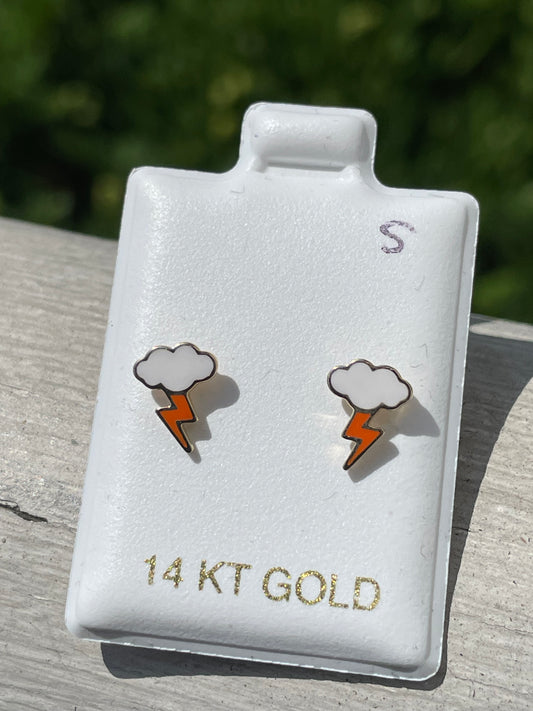 14k Gold "My Little Storm Cloud" Screwback Stud Earrings