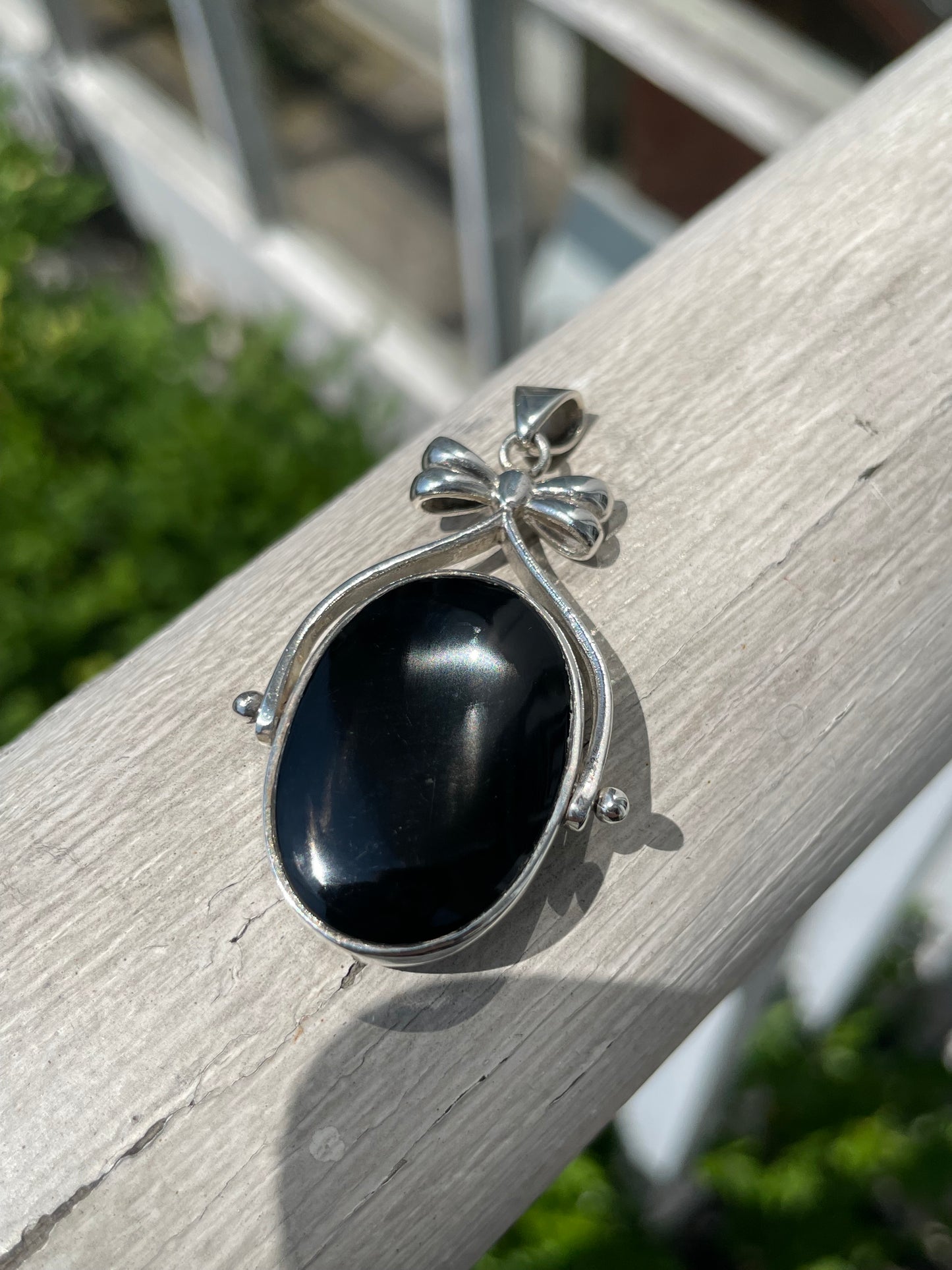 925 Sterling Silver Revesible Black Onyx & Mother of Pearl Pendant