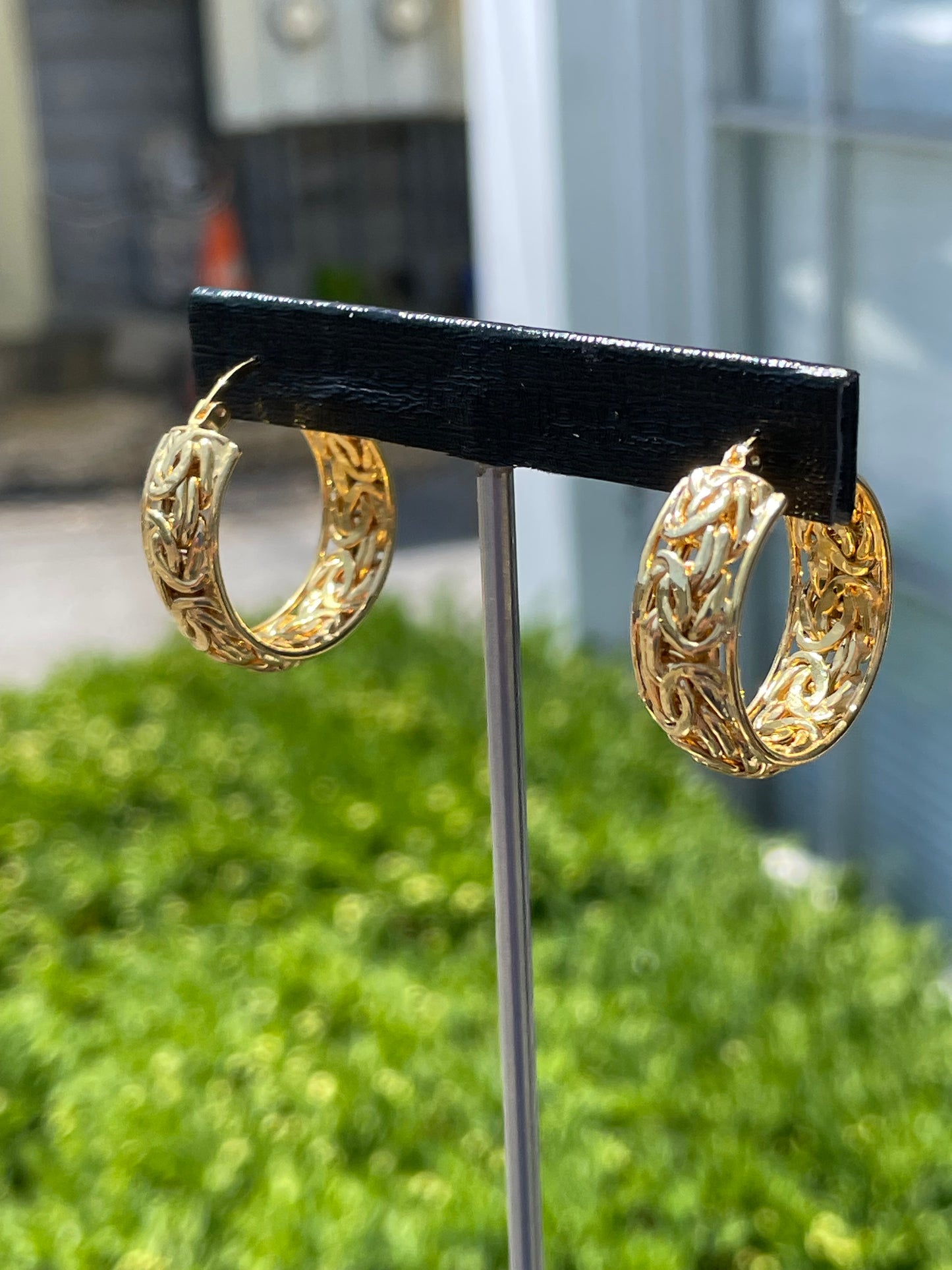 925 Sterling Silver Vermeil Byzantine Hoop Earrings