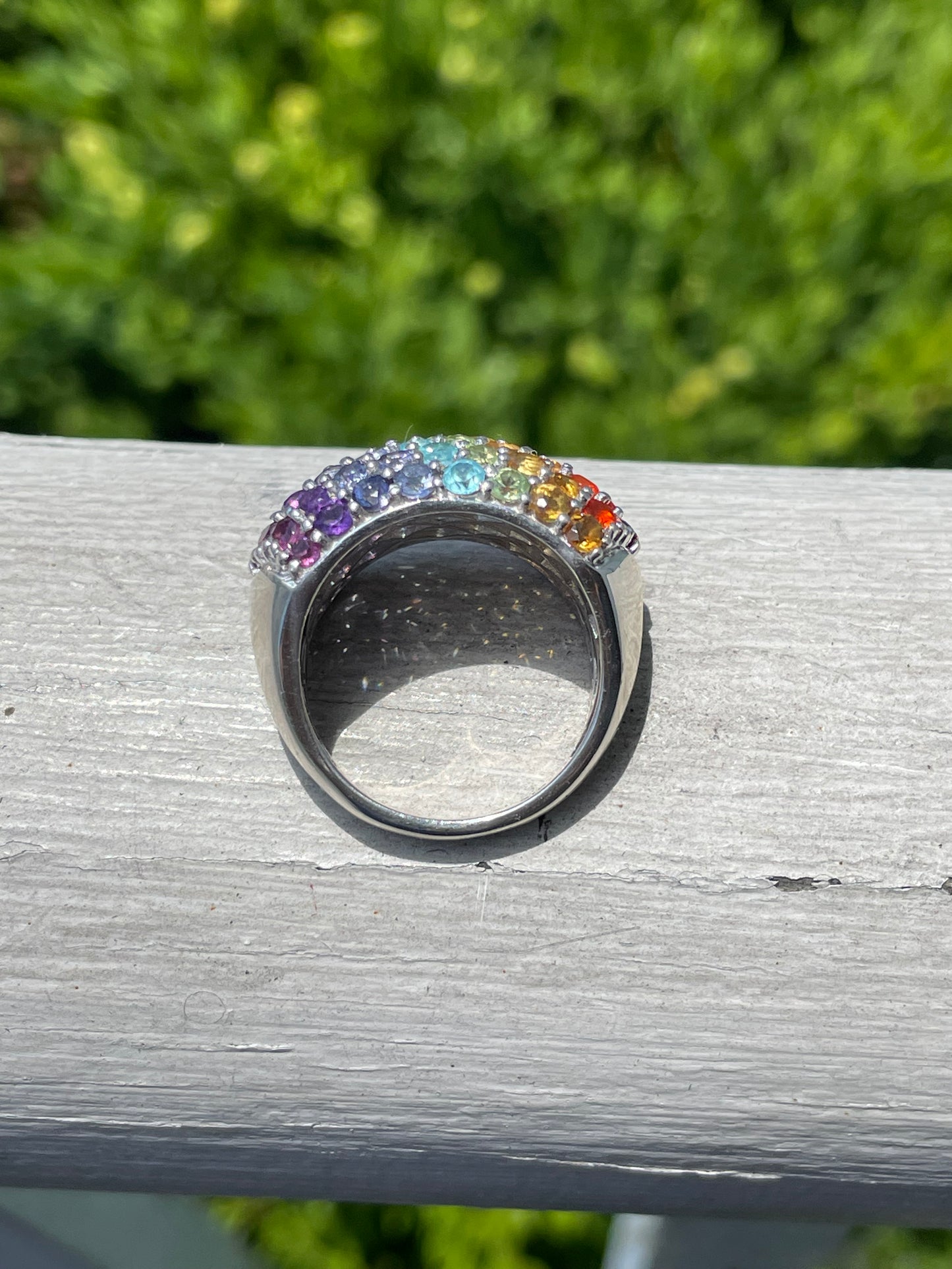 925 Sterling Silver Rainbow Multi-stone Colored Cluster Ring Size 8