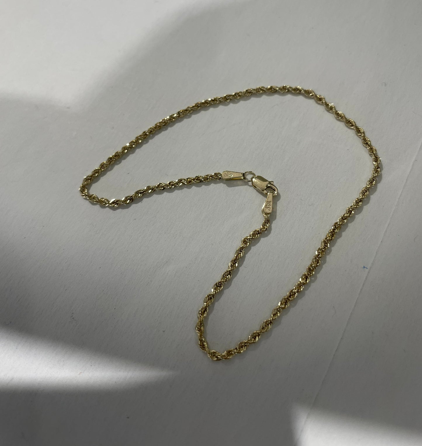 14K Gold Rope Anklet 9"