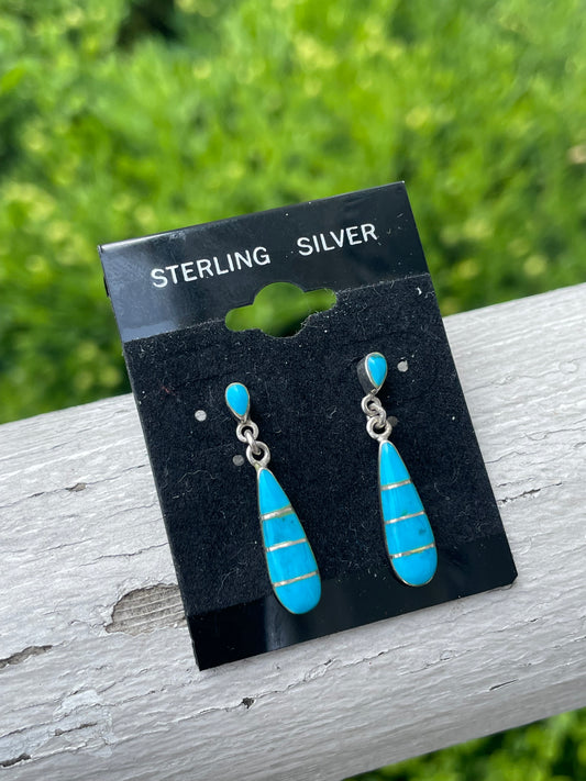 925 Sterling Silver Easter Blue Turquoise Zuni Tribe Earrings