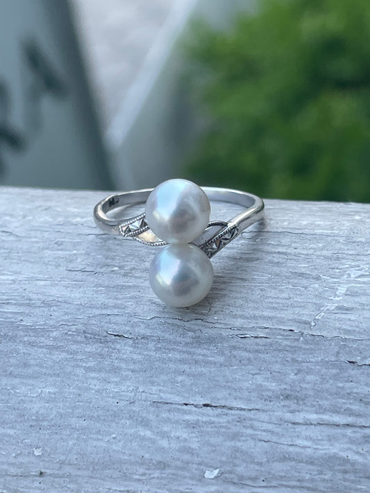 925 Sterling Silver Freshwater pearl bypass ring