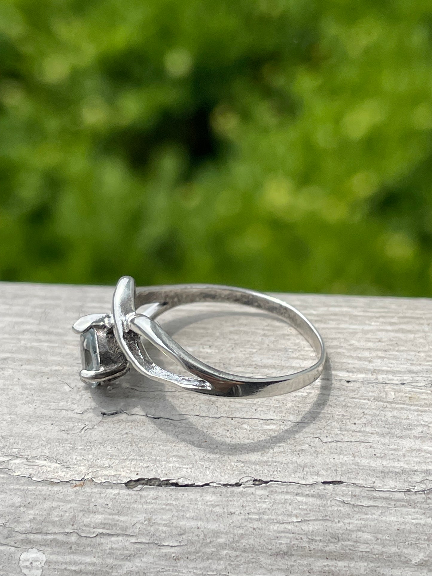 925 Sterling Silver Pear Shape Aquamarine Twist Ring