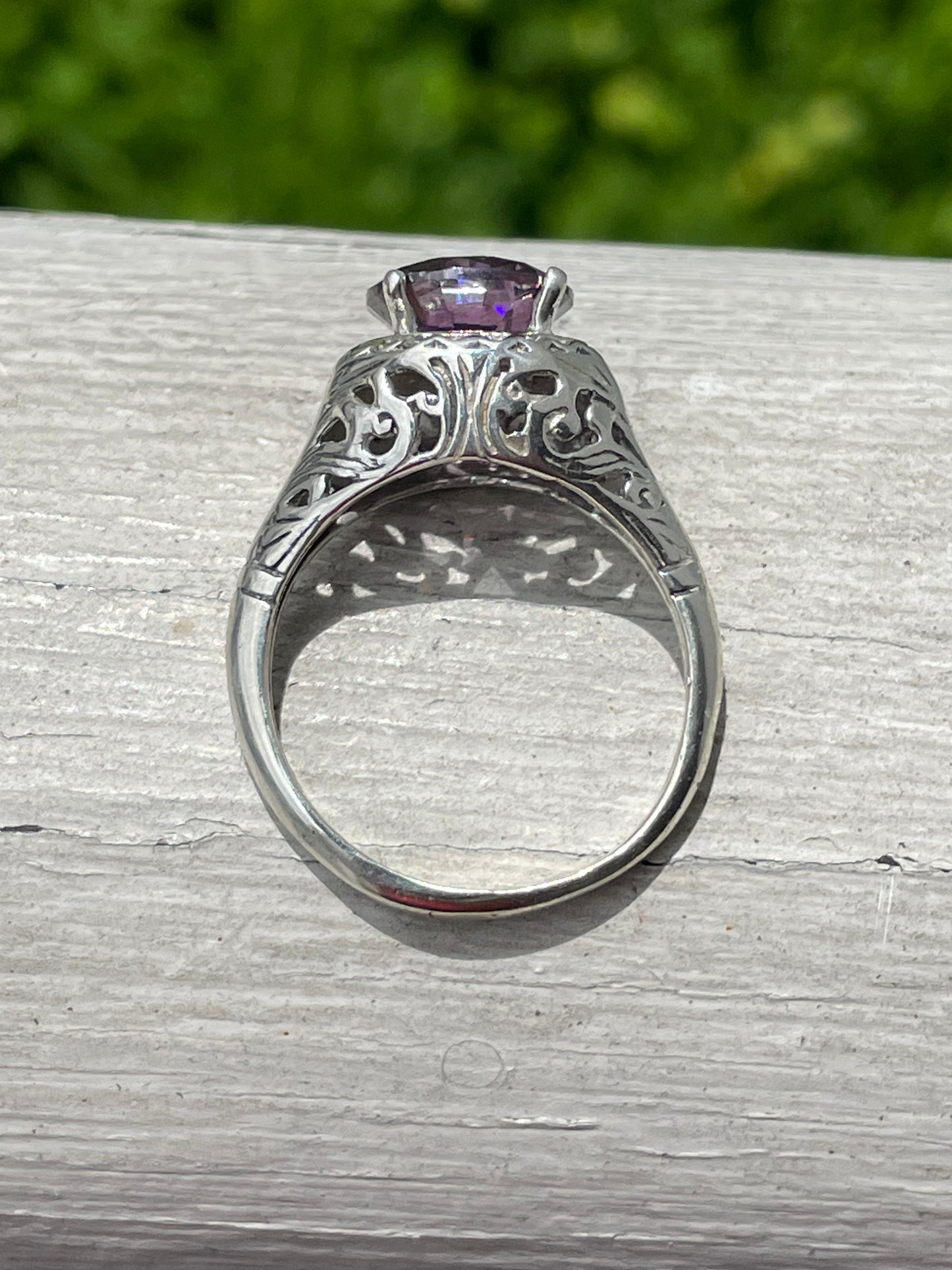 Vintage 925 Sterling Silver Lab Amethyst Solitaire Ring Sz 7.5