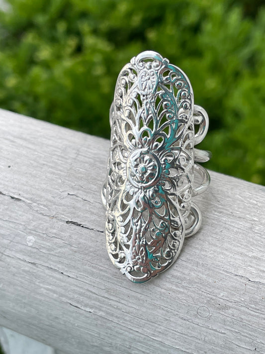 925 Sterling Silver Openwork Large Shield Ring.