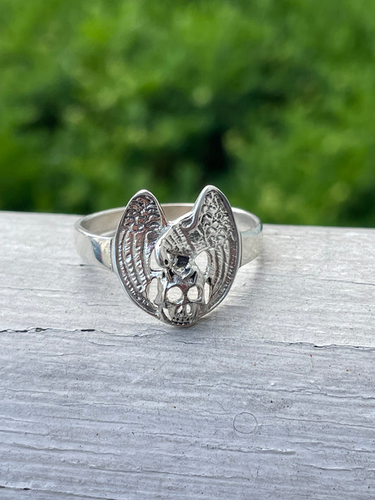 925 Sterling Silver Skull & Eagle Ring Size 12