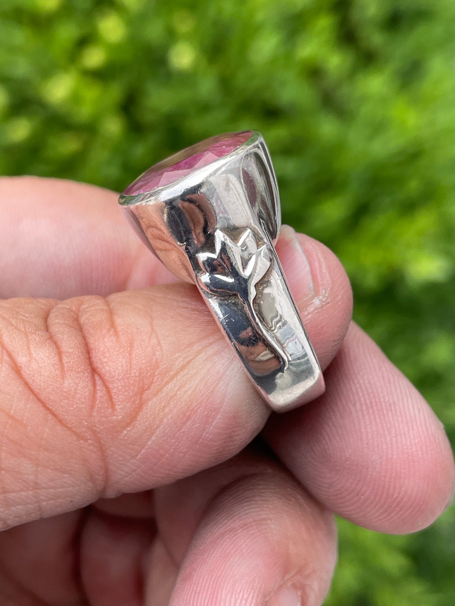 Designer Satya Genuine Ruby 925 Sterling Silver Lotus Ring sz 7