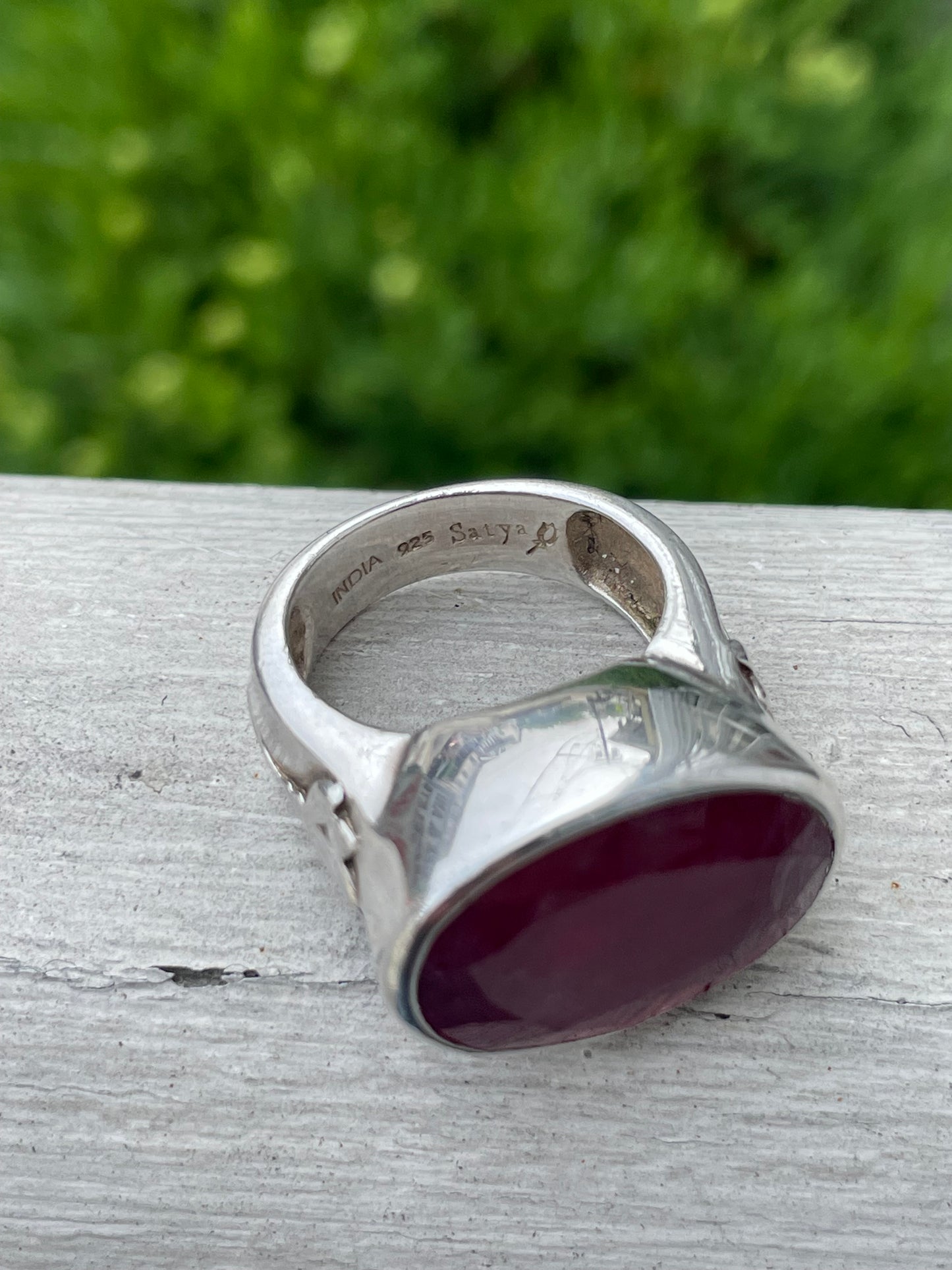 Designer Satya Genuine Ruby 925 Sterling Silver Lotus Ring sz 7