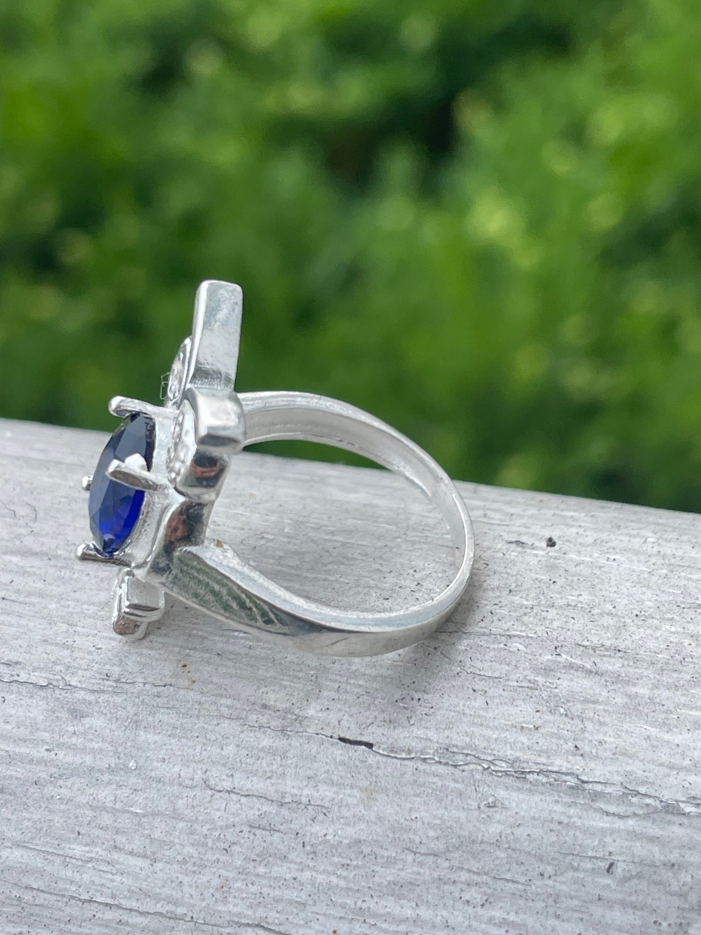 925 Sterling Silver Wise Owl Synthetic Sapphire Ring