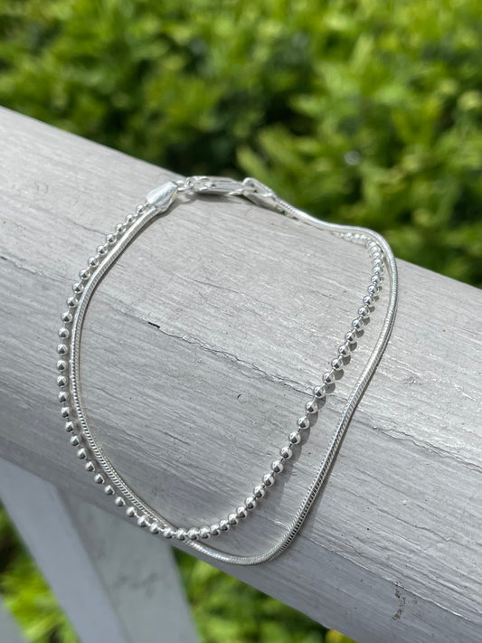 925 Sterling Silver Double tier stack bracelet