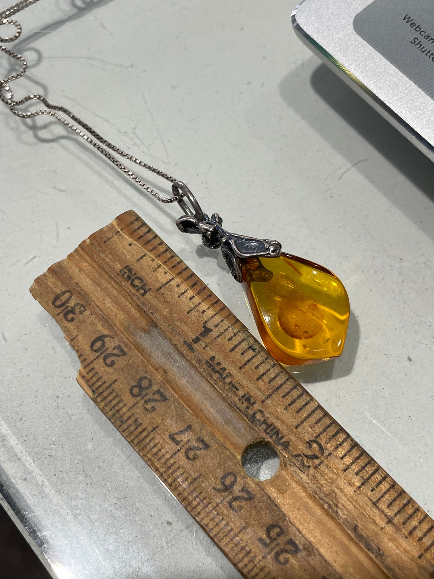 925 Sterling Silver unique amber drop necklace