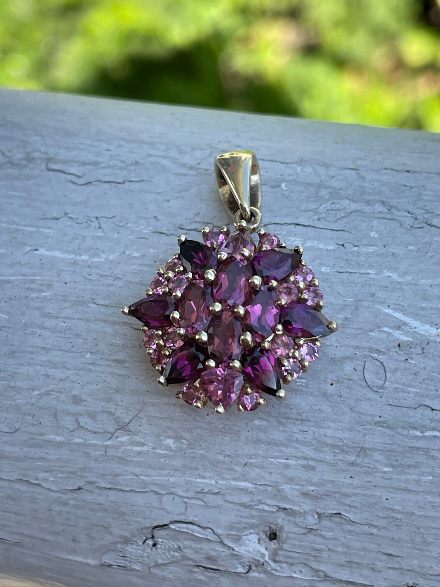 14K Gold Pink Tourmaline & Rhodolite Garnet Pendant Charm