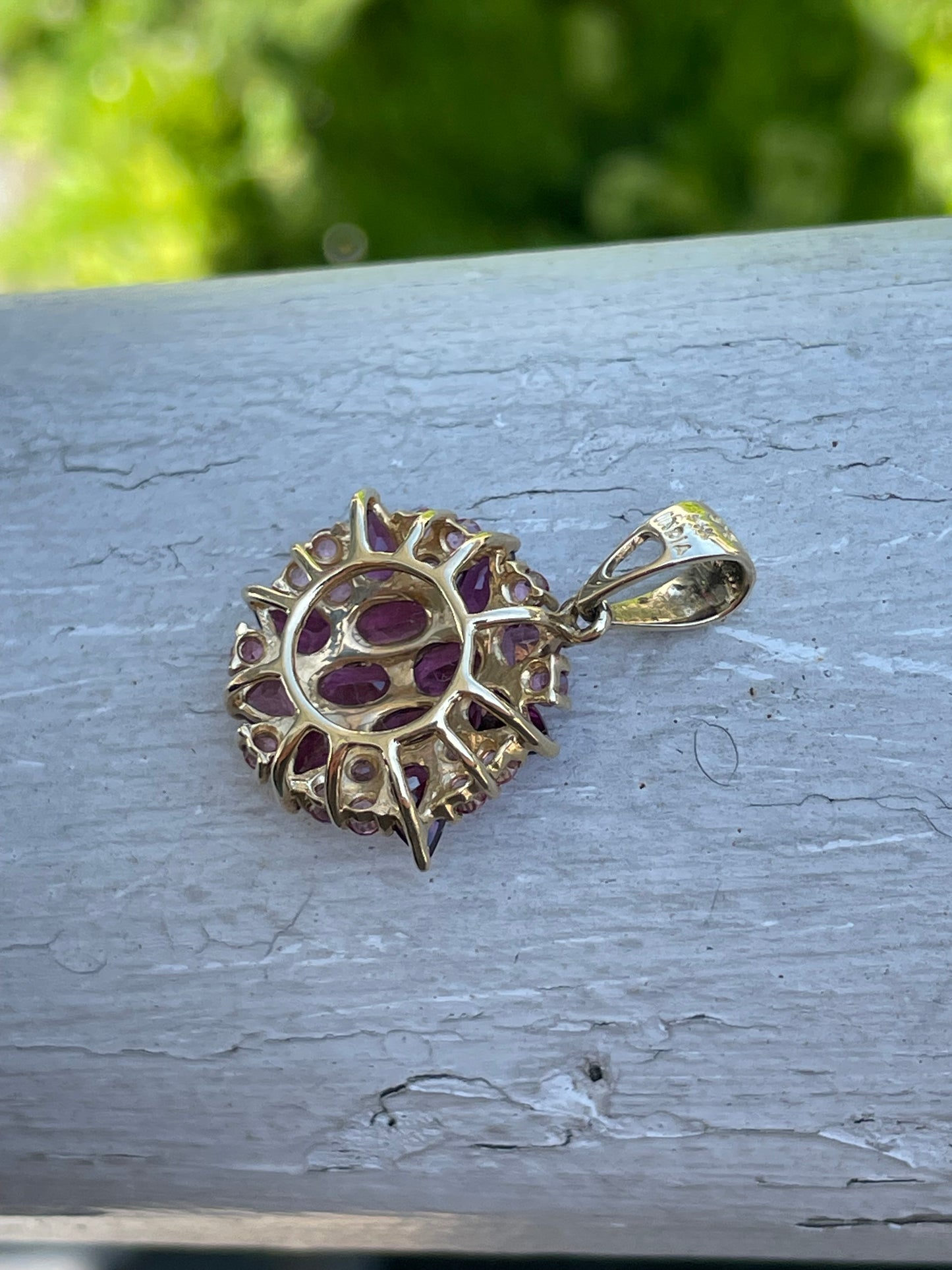 14K Gold Pink Tourmaline & Rhodolite Garnet Pendant Charm