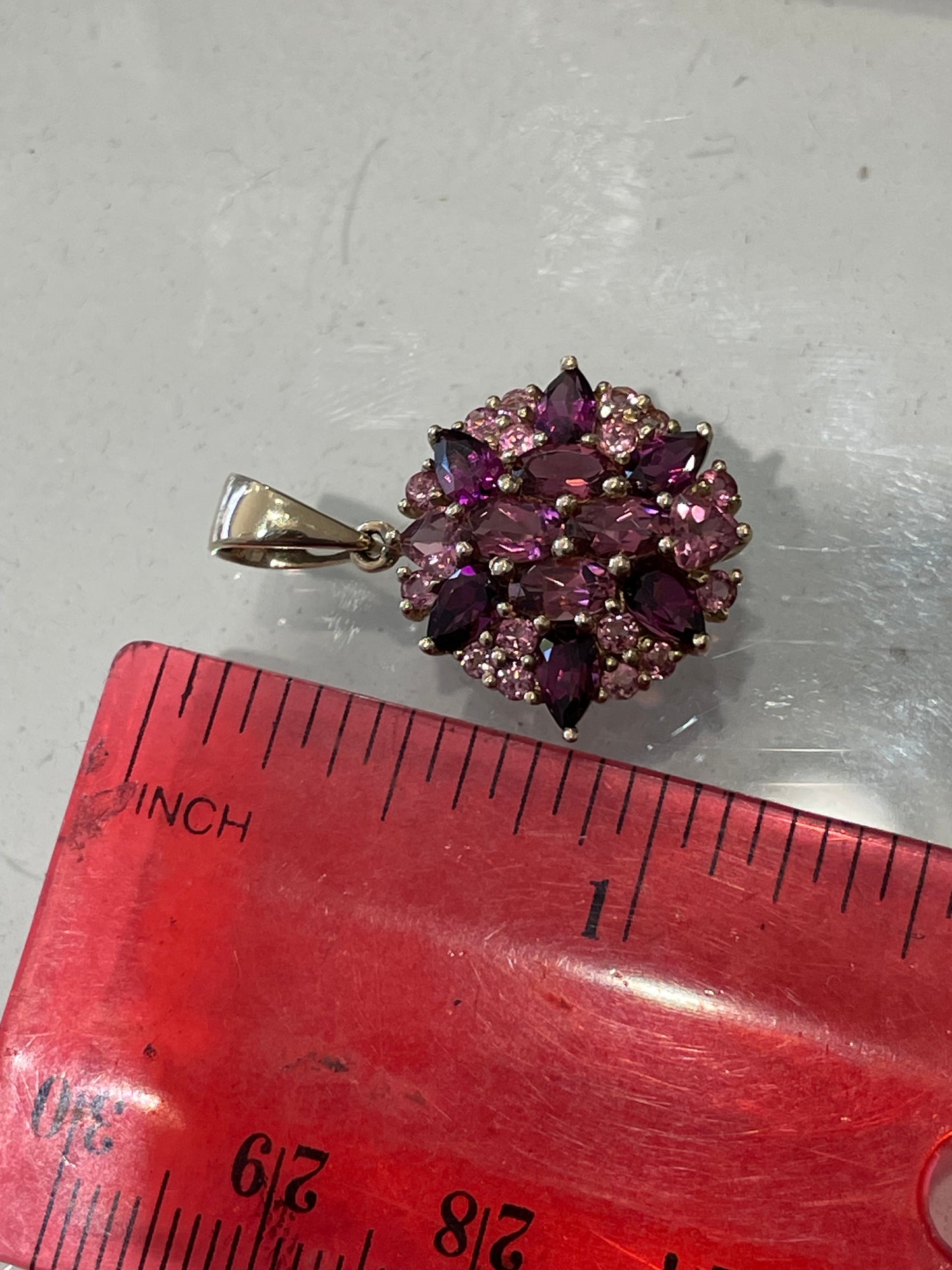 14K Gold Pink Tourmaline & Rhodolite Garnet Pendant Charm