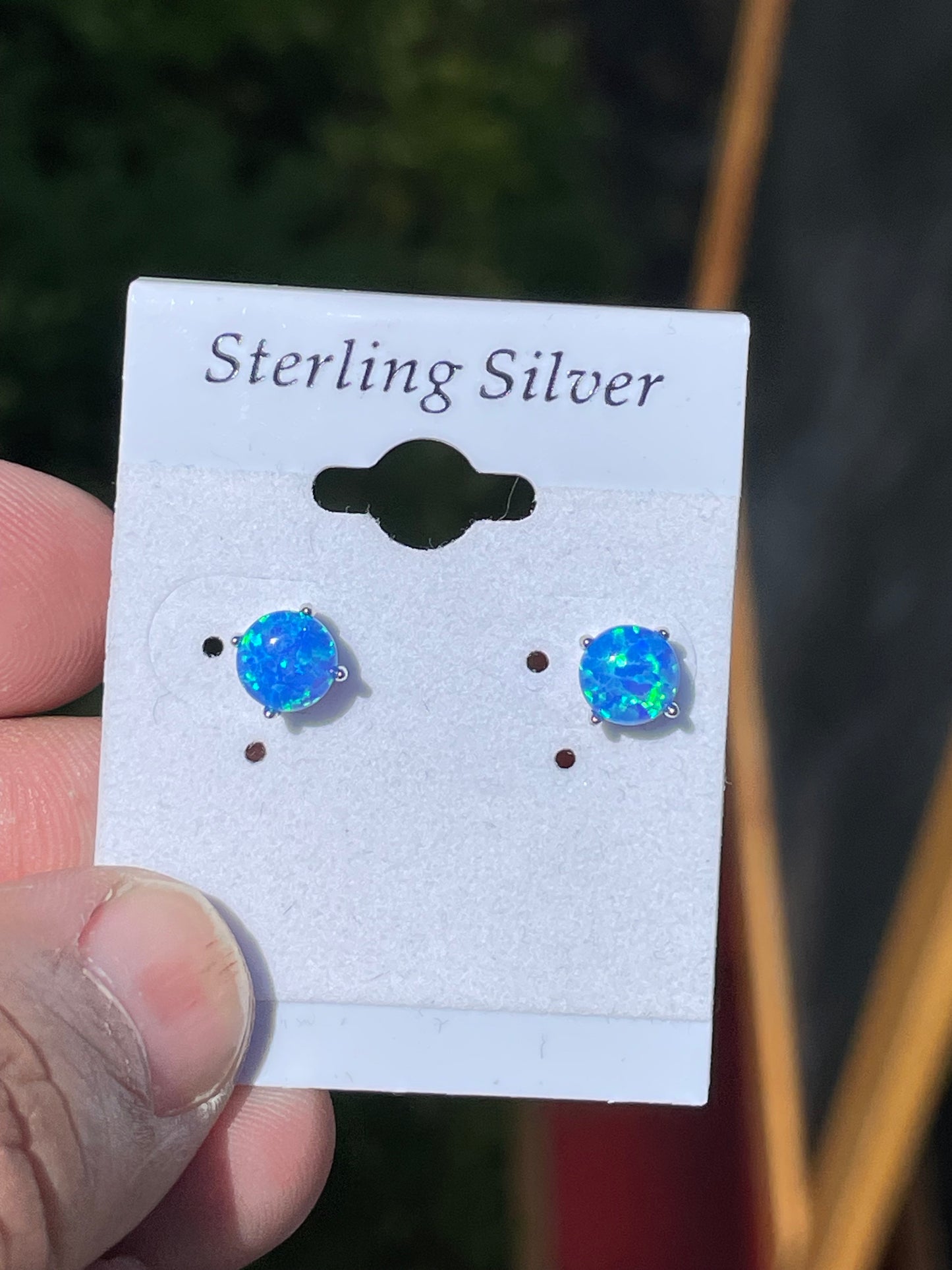 925 Sterling Silver Blue Fire Opal Stud Earrings