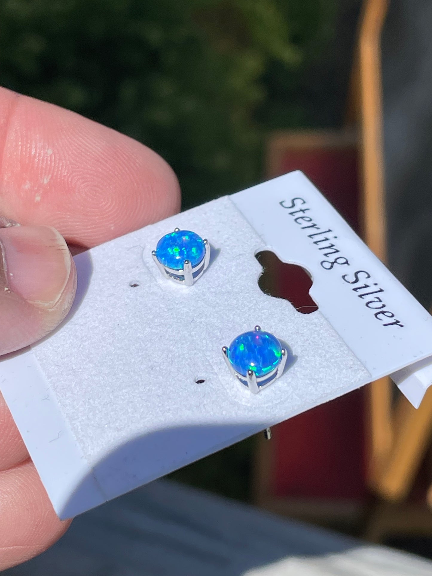 925 Sterling Silver Blue Fire Opal Stud Earrings