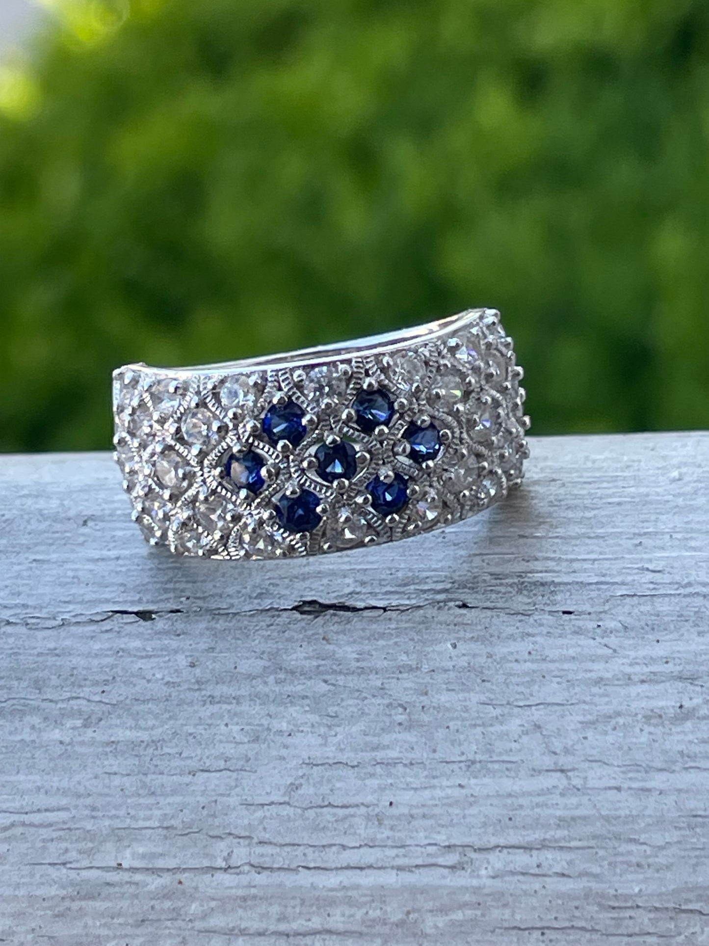 Designer Tacori 925 Sterling Silver Lab Sapphire & Zirconia Ring