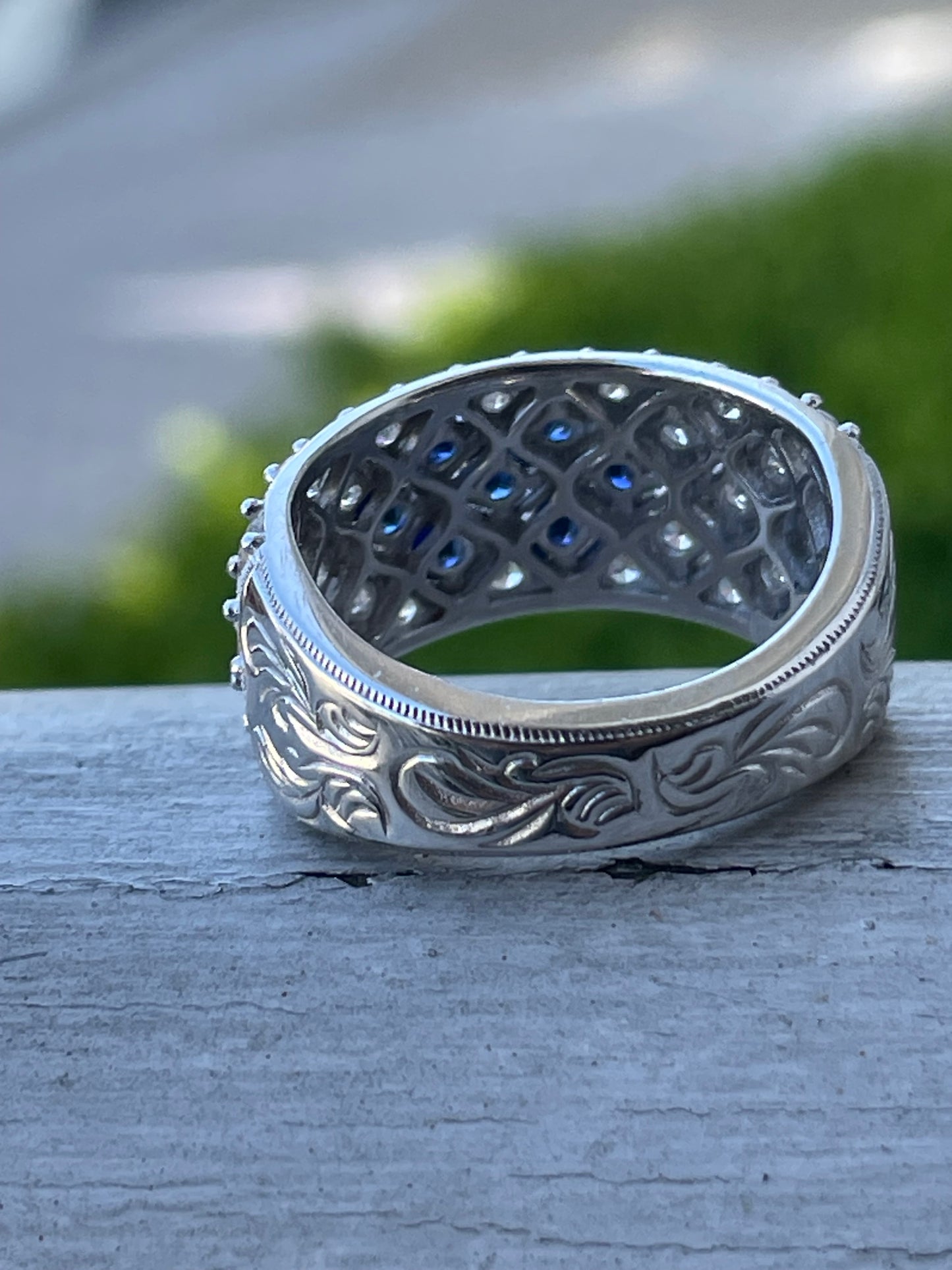 Designer Tacori 925 Sterling Silver Lab Sapphire & Zirconia Ring