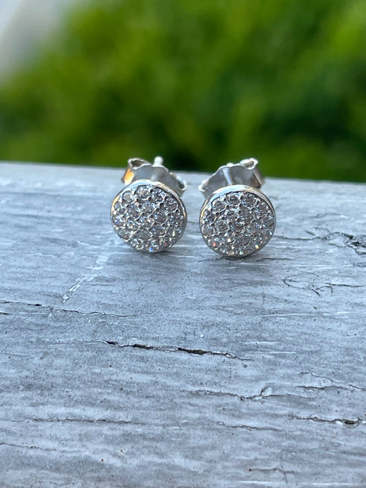 925 Sterling Silver Signet Pave' Stud Earrings